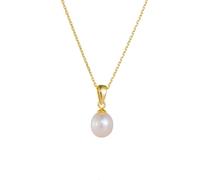 Real 14K Gold Necklace Chain, Freshwater Pearl Necklace White Pendant Jewelry Elegant Gold Au585 for Wedding