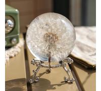 Real 60mm Dandelion Paperweight, Dandelion Resin Crystal Ball with Stand, Office Desktop Home Decor Gift for Dad,Mom,Teacher, Birthday, Wedding Valentine's Mother's Father's Day Gifts