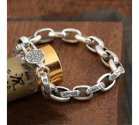 Real 925 Silver Bracelet Thai Silver Sutra Six Mantra Vajra Clasp 7-9in-7.5inch