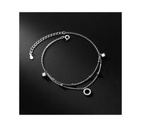Real 925 Sterling Silver Double Layer Bead Crystal Zircon Chain Anklet For Women Minimalist Foot Beach Jewelry Gift