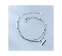Real 925 Sterling Silver Double-Layer Mermaid Tail Charm Anklet with Link Chain - Women's Beach Jewelry