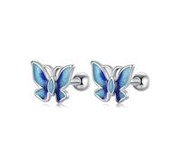 Real 925 Sterling Silver Fashion Insect Blue Butterfly Screw Stud Earrings For Women Valentine's Day Jewelry
