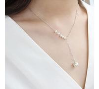 Real 925 Sterling Silver Fashion Tassel Synthesis Pearl Clavicle Necklace For Women Wedding Fine S925 Jewelry
