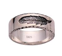 Real 925 Sterling Silver Feather Band Ring Retro Vintage Jewellery for Men Women Size V 1/2