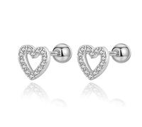 Real 925 Sterling Silver Heart Screw Stud Earrings For Women Mini Minimalist Jewelry