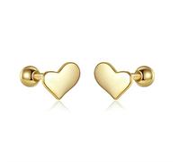 Real 925 Sterling Silver Heart Screw Stud Earrings For Women Mini Minimalist Jewelry