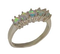 Real 925 Sterling Silver Natural Opal Womens Promise Ring opal Eternity ring size N 1/2 | British Made Hallmarked Sterling Silver