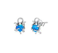 Real 925 Sterling Silver Octopus Heart Opal Stud s For Women Statement Fine Jewelry