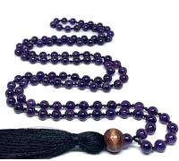 Real Amethyst Gemstone Mala Healing Necklace 6mm, Hand Knotted 108 Mala Beads, 108 Mala Beads, Mala Tassel Necklace, Japa Mala, Meditation