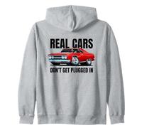 Real Cars Don't Get Plugged In Funny Muscle Car Cartoon Zip Hoodie