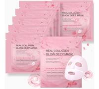 Real Collagen Face Mask Korean Skincare: Real Deep Mask,Sheet Mask for Deep Hydration Anti-Wrinkle & Pore Minimizing, Hyaluronic Acid & Rose Extract, Glow like Glass Skin (6PCS)