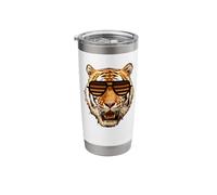 Real Cool Tiger Birthday Tee for Boy with Striped Sunglasses Stainless Steel Insulated Tumbler