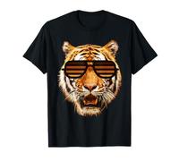 Real Cool Tiger Birthday Tee for Boy with Striped Sunglasses T-Shirt