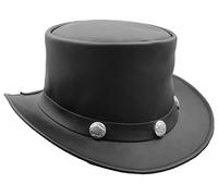 Real Cow Leather Top Hat Black Buffalo Coins Band Steampunk Magician Hats HL0011 (as8, Alpha, l)