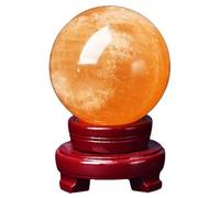 Real Crystal Ball Citrine Sphere Decorative Balls Divination with Wood Stand Quartz Stone Gemstone FengShui Ornament,50mm/1.96in