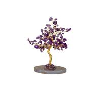 Real Crystal Tree of Life, Purple Amethyst Bonsai Money Tree with Agate Base, Spiritual Gemstone Feng Shui Decor with Gold Wire, Housewarming Birthday Gift (Amethyst (Purple))