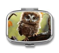 Real Cute Baby Owls Travel Pill Organizer - Daily Pill Box to Hold Vitamins, Portable Pill Case Cod Liver Oil Storage Box with 2 Compartment for Pocket Purse