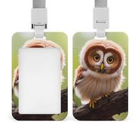 Real Cute Owls Id Badge Holder with Lanyard, Clear Vertical Card Protector Waterproof, Breakaway Safety Neck Strap, Heavy Duty Name Tag Holder for Nurse Teacher Officer Staff Women Men