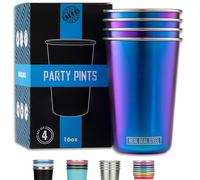 Real Deal Steel Rainbow Cups 16 oz Pint Cups, Stackable Tumblerrs, Eco Friendly Premium Metal Drinking Glasses (Iridescent)