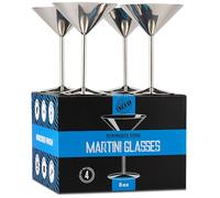 Real Deal Steel Stainless Steel Martini Glasses: Set of 4, Shatterproof 8 oz Metal Cocktail Glasses, Unbreakable, Durable, 18/8 Mirror Polished Finish, Unique