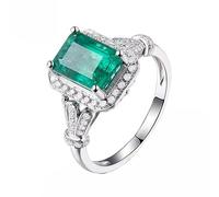 Real Diamond Rings for Women, Vintage Rings White Gold 1.85ct Rectangle Emerald with 0.3ct Diamond for Birthday Size I 1/2