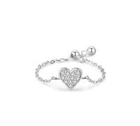 Real Diamond Wedding Rings for Her Adjustable, Solid 9K Real Gold Engagement Bands Heart White Gold Anniversary Rings for Women Size T 1/2