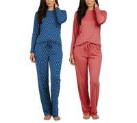 Real Essentials 2 Pack: Women’s Pajama Set Super-Soft Short & Long Sleeve Top With Pants (Available In Plus Size), Long Sleeve Set B, M