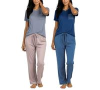 Real Essentials 2 Pack: Women’s Pajama Set Super-Soft Short & Long Sleeve Top With Pants (Available In Plus Size), Short Sleeve Set C, S