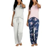 Real Essentials 2 Pack: Women’s Pajama Set Super-Soft Short & Long Sleeve Top with Pants, Short Sleeve Set G, Medium