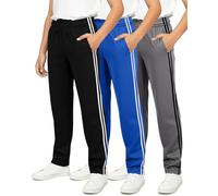 Real Essentials 3 Pack: Boys' Tricot Open Bottom Fleece-Lined Sweatpants with Pockets, Set 2, L