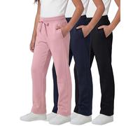 Real Essentials 3 Pack: Girls' Fleece Open Bottom Soft Athletic Performance Casual Sweatpants(Ages 7-16) -Set 1,M (10/12)