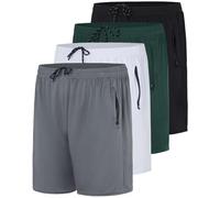 Real Essentials 3 Pack: Men's 7" Athletic Running Quick Dry Mesh Shorts with Zipper Pockets & Drawstring, Set 4, Medium