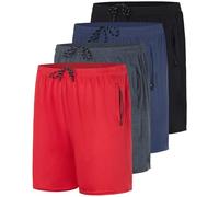 Real Essentials 3 Pack: Men's 7" Athletic Running Quick Dry Mesh Shorts with Zipper Pockets & Drawstring, Set 2, Large