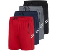 Real Essentials 3 Pack: Men's 7" Athletic Running Quick Dry Mesh Shorts with Zipper Pockets & Drawstring, Set 8, Medium