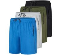 Real Essentials 3 Pack: Men's 7" Athletic Running Quick Dry Mesh Shorts with Zipper Pockets & Drawstring, Set 3, L