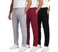 Real Essentials 3 Pack: Men's Active Athletic Casual Tricot Open Bottom Sweatpants with Pockets, Set 3, Large