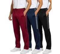 Real Essentials 3 Pack: Men's Active Athletic Casual Tricot Open Bottom Sweatpants with Pockets, Set 6, Large
