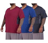 Real Essentials 3 Pack: Men's Big & Tall Short Sleeve V-Neck Athletic T-Shirt Dry-Fit Workout Shirts Moisture Wicking (3X-5X), Set 3, 4X Tall