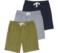 Real Essentials 3 Pack: Men's Cotton 7" Walk Short with Back Pocket & Drawstring - Casual Wear, Set 7, Medium