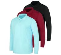 Real Essentials 3 Pack Men's Dry Fit Long-Sleeve Active Polo Shirt Casual Performance Golf (Available in Big & Tall), Set 2, XL