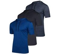 Real Essentials 3 Pack: Men's Dry Fit Short Sleeve Active Athletic Hoodie Pullover Sweatshirt (Available in Big & Tall), Set 3, X-Large
