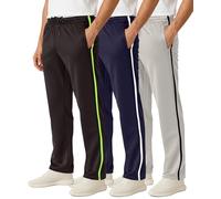 Real Essentials 3 Pack: Men's Mesh Athletic Gym Workout Lounge Open Bottom Sweatpants with Pockets (Available in Big & Tall), Set 6, Small