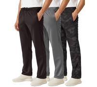 Real Essentials 3 Pack: Men's Mesh Athletic Gym Workout Lounge Open Bottom Sweatpants with Pockets (Available in Big & Tall), Set 2, XXL