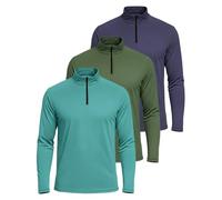 Real Essentials 3 Pack: Mens Quarter 1/4 Zip Pullover Long Sleeve Jumper 1/2 Athletic Football Shirt Rugby Training Base Layer Golf Top Thermal Workout Sweatshirts Warm Jacket - Set 12, XXL