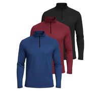 Real Essentials 3 Pack: Mens Quarter 1/4 Zip Pullover Long Sleeve Jumper 1/2 Athletic Football Shirt Rugby Training Base Layer Gym Running Golf Top Thermal Workout Sweatshirts Warm Jacket -Set 9,XL