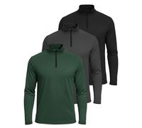Real Essentials 3 Pack: Mens Quarter 1/4 Zip Pullover Long Sleeve Jumper 1/2 Athletic Football Shirt Rugby Training Base Layer Performance Golf Top Thermal Workout Sweatshirts Warm Jacket -Set 8, XL