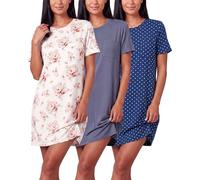 Real Essentials 3 Pack Women Nightgown Short Sleeve Soft Nightgown Sleep Dress with Pocket (Available in Plus Size), Set 1, 1X