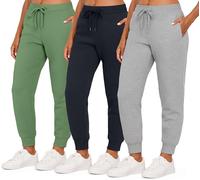 Real Essentials 3 Pack: Women’s Fleece Jogger Trousers Sweatpants Tracksuit Running Bottoms French Terry Sports Lounge Active Ladies Warm Sweat Jogging Track Pants Athletic Camo Pockets - Set 12, S
