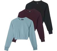 Real Essentials 3 Pack: Women's Fleece Cropped Sweatshirt - Long Sleeve Crew Neck Crop Top (Available in Plus Size), Set 4, 2X
