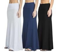 Real Essentials 3 Pack: Women's Ultra-Soft Flowy Maxi High Waisted Long Skirts (Available in Plus Size), Set 4, S